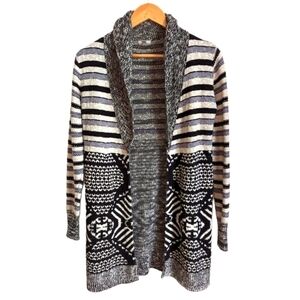 Urban OUTFITTERS Black & White Cotton Open Front Long Lined Knit Cardigan XS